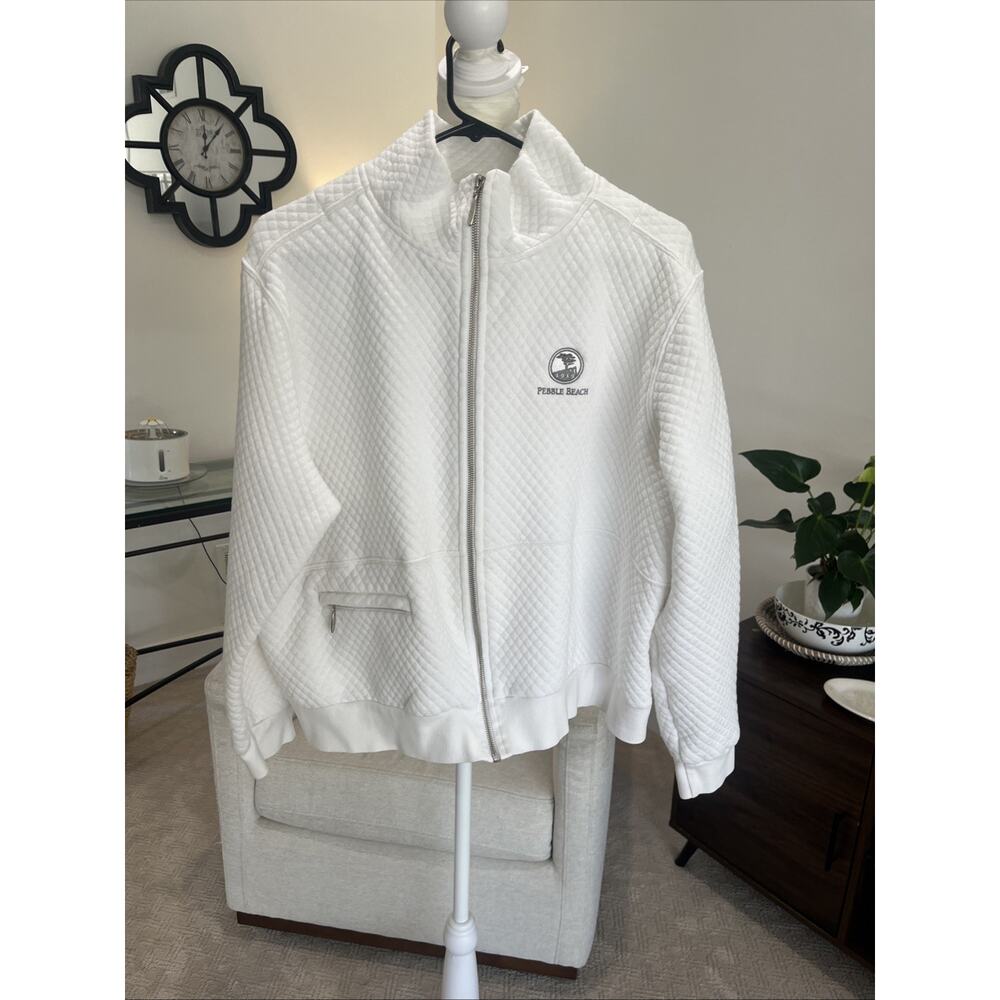 Straight Down Womens XL White Quilted Full Zip Jacket Pebble Beach Mock Neck